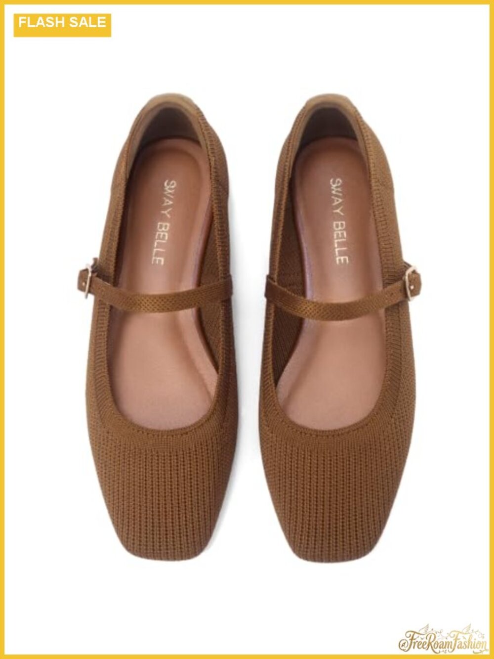 Womens Mary Jane Flats Square Closed Toe Knit Comfortable Work Shoe